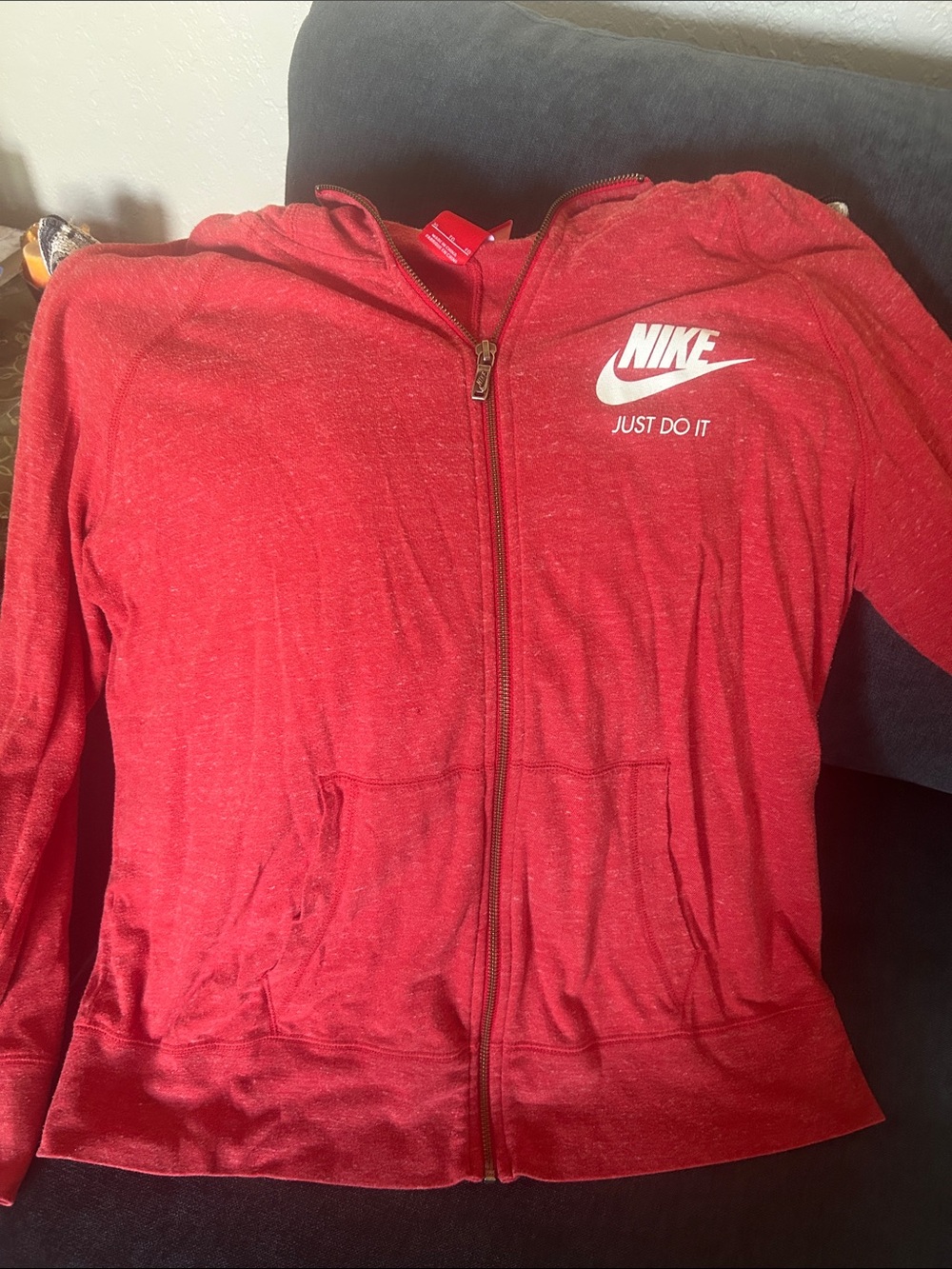 Ladies red Nike lightweight zip up hoodie size XL